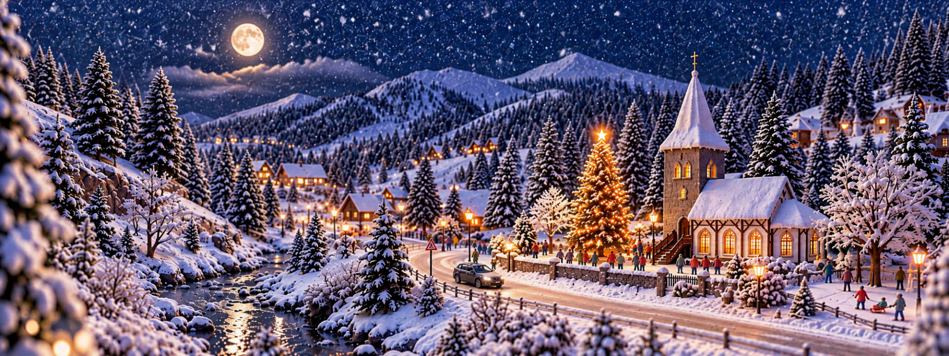 Winterliche Modellbahnwelt im Schnee