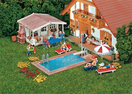 FALLER 180542 H0 Swimming-Pool und Gartenhaus