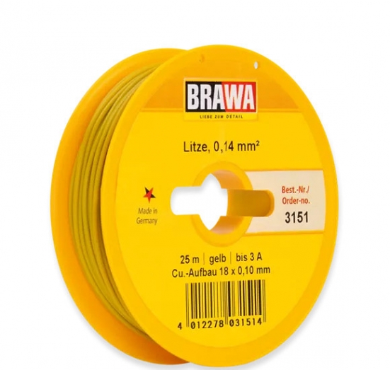 BRAWA 3151 Litze 0,14 mm², 25 m Spule, gelb