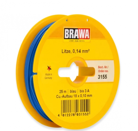 BRAWA 3155 Litze 0,14 mm², 25 m Spule, blau