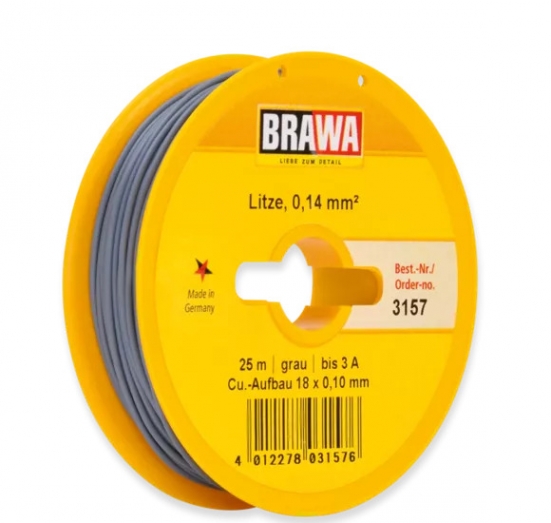BRAWA 3157 Litze 0,14 mm², 25 m Spule, grau