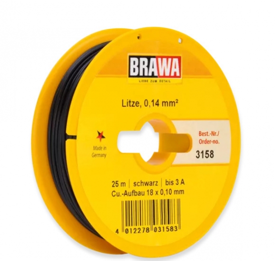 BRAWA 3158 Litze 0,14 mm², 25 m Spule, schwarz
