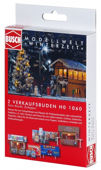 BUSCH 1060 H0 2 Weihnachtsbuden mit Zubehör