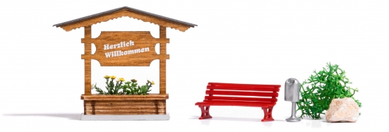 Preview: BUSCH 1144 H0 Ortseingangsschild aus Holz (Fertigmodell)