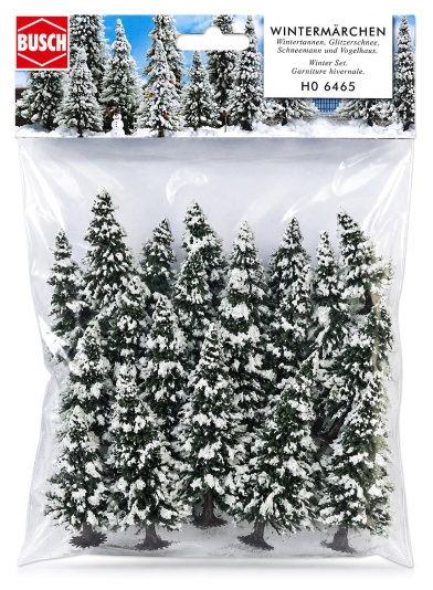 BUSCH 6465 H0 10 Schneetannen mit Zubehör 