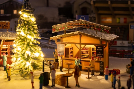 FALLER 134006 H0 2 Weihnachtsmarktbuden mit beleuchtetem Weihnachtsbaum