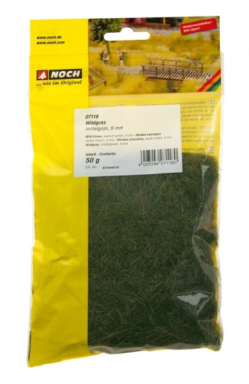 Preview: NOCH 07118 Wildgras mittelgrün, 9 mm, 50g Beutel