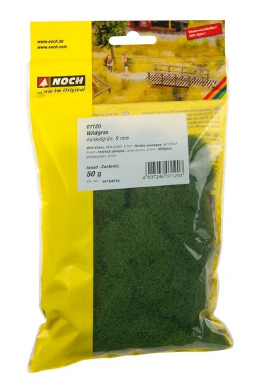 Preview: NOCH 07120 Wildgras dunkelgrün, 9 mm, 50g Beutel