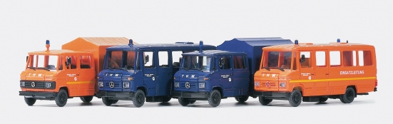 Preiser 31211 H0 Vier verschiedene THW-Fahrzeuge (Bausatz)