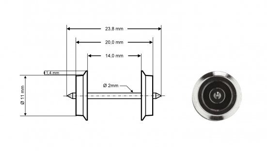 Preview: Roco 40183 H0 Radsatz AC, Ø 11 mm, Länge 23,8 mm (2er-Set)