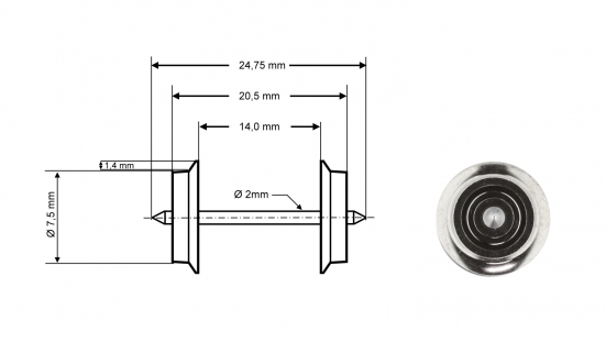 Preview: Roco 40184 H0 Radsatz AC, Ø 7,5 mm, Länge 24,75 mm (2er-Set)