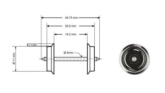 Preview: Roco 40186 H0 Radsatz DC, Ø 11 mm, 2-er Set  für Gleisbesetztmeldung