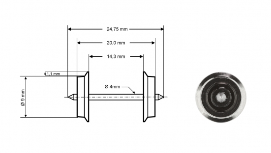 Preview: Roco 40187 H0 Radsatz DC, Ø 9 mm, 2er-Set