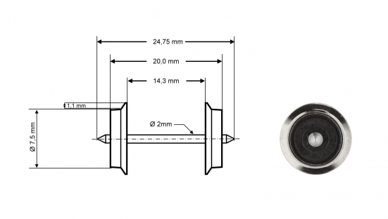 Preview: Roco 40189 H0 Radsatz DC, Ø 7,5 mm, 2er-Set