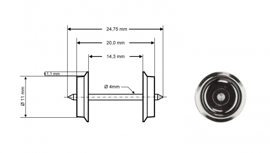Preview: Roco 40192 H0 Radsatz DC, Ø 11 mm, Länge 24,75 mm (2er-Set)