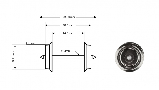 Preview: Roco 40193 H0 Radsatz DC, Ø 11 mm, 2er-Set