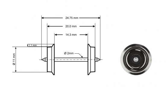 Preview: Roco 40199 H0 Radsatz DC, Ø 11 mm, 2er-Set