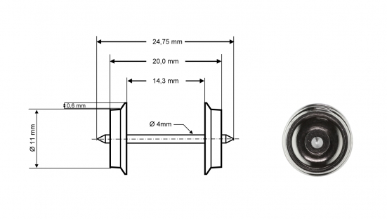 Preview: Roco 40267 H0 RP-25 Radsatz DC, Ø 11 mm, 2er-Set