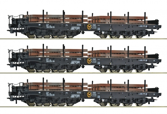Roco 6600263 H0 Schwerlast-Flachwagen mit Beladung 3er-Set