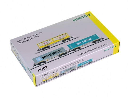 Preview: Minitrix 18703 N Containertragwagen Bauart Sgmmns 190, 3er-Set