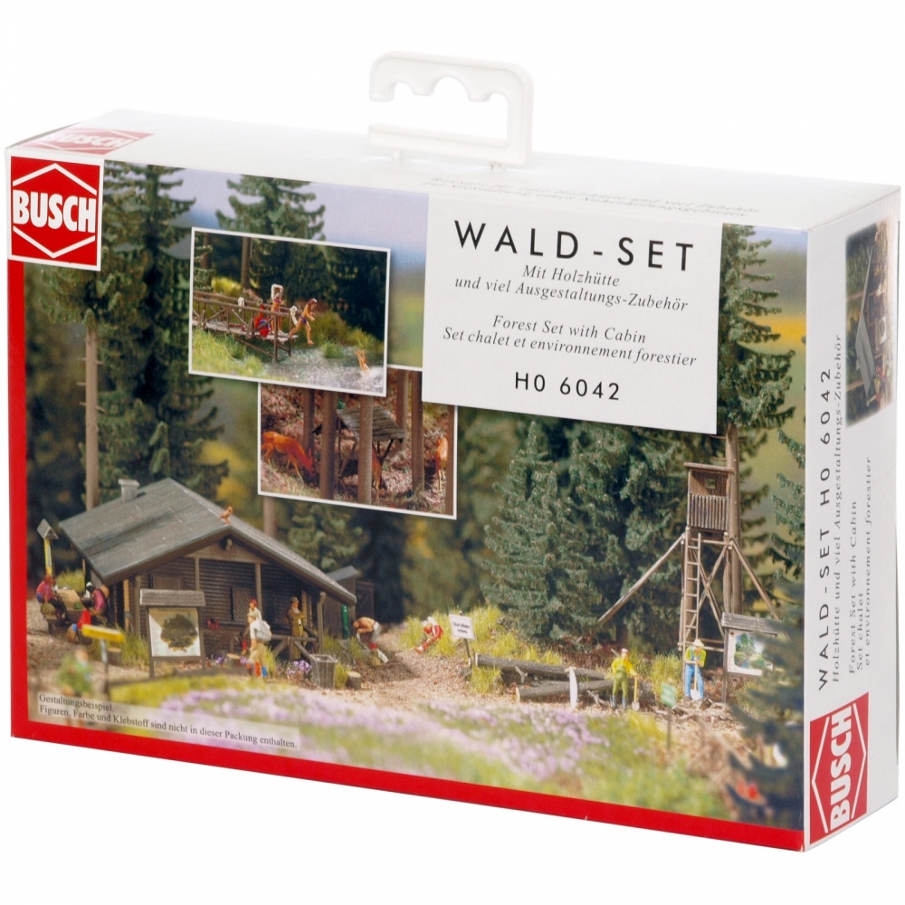 BUSCH 6042 H0 Wald-Set Waldhütte mit Zubehör