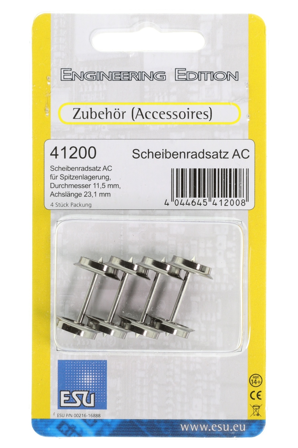 ESU 41200 H0 Scheibenradsatz AC für Spitzenlagerung (4 Stück)