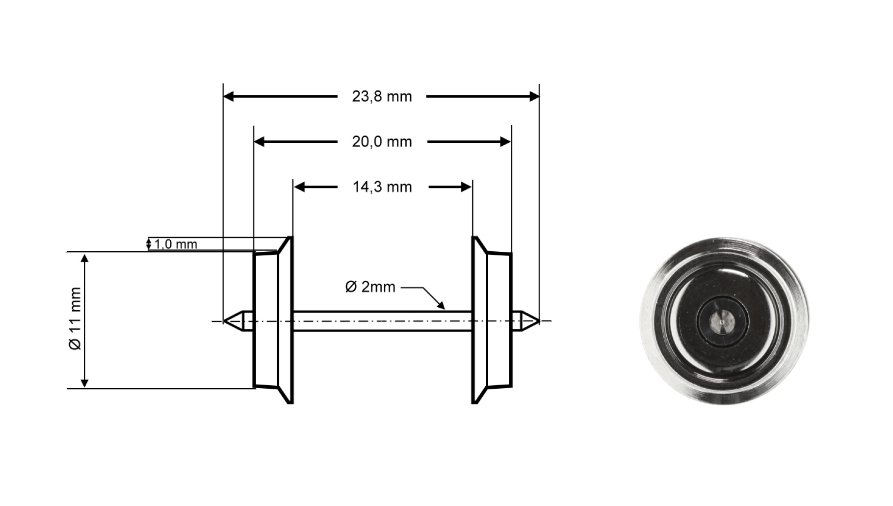 Roco 40182 H0 Radsatz DC, Ø 11 mm, Länge 23,8 mm (2er-Set) 