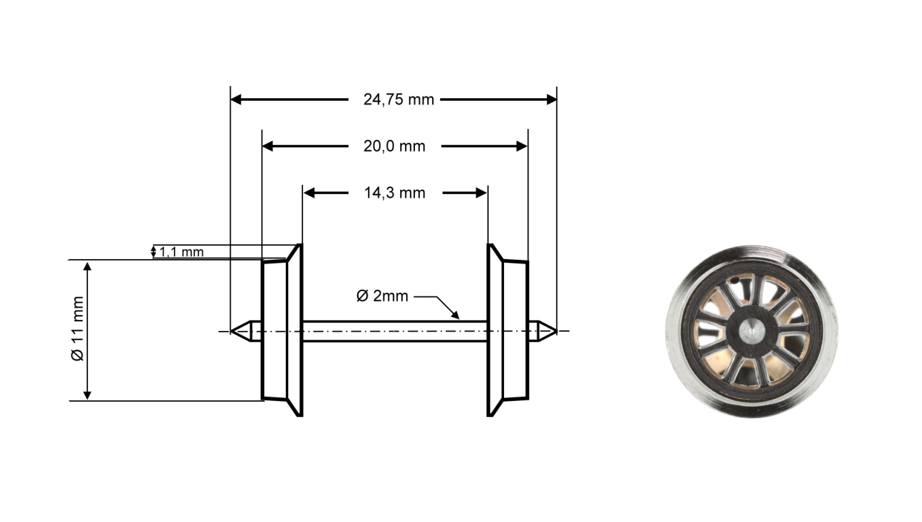 Roco 40188 H0 Radsatz DC, Ø 11 mm, 2er-Set 