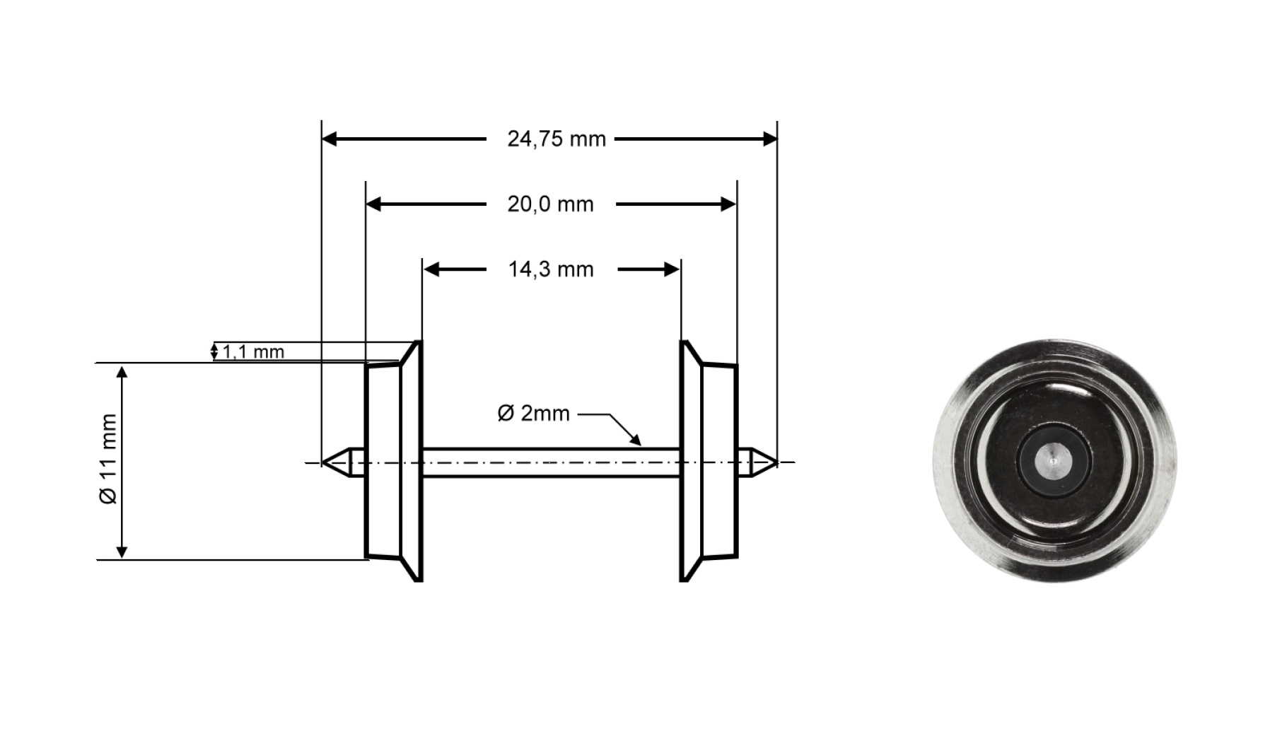 Roco 40199 H0 Radsatz DC, Ø 11 mm, 2er-Set 