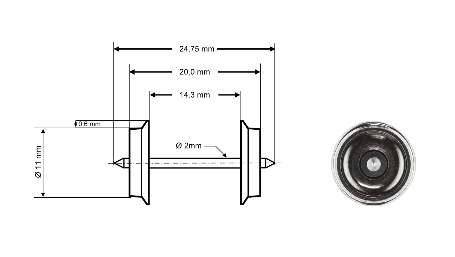 Roco 40264 H0 RP-25 Radsatz DC, Ø 11 mm, 2er-Set 