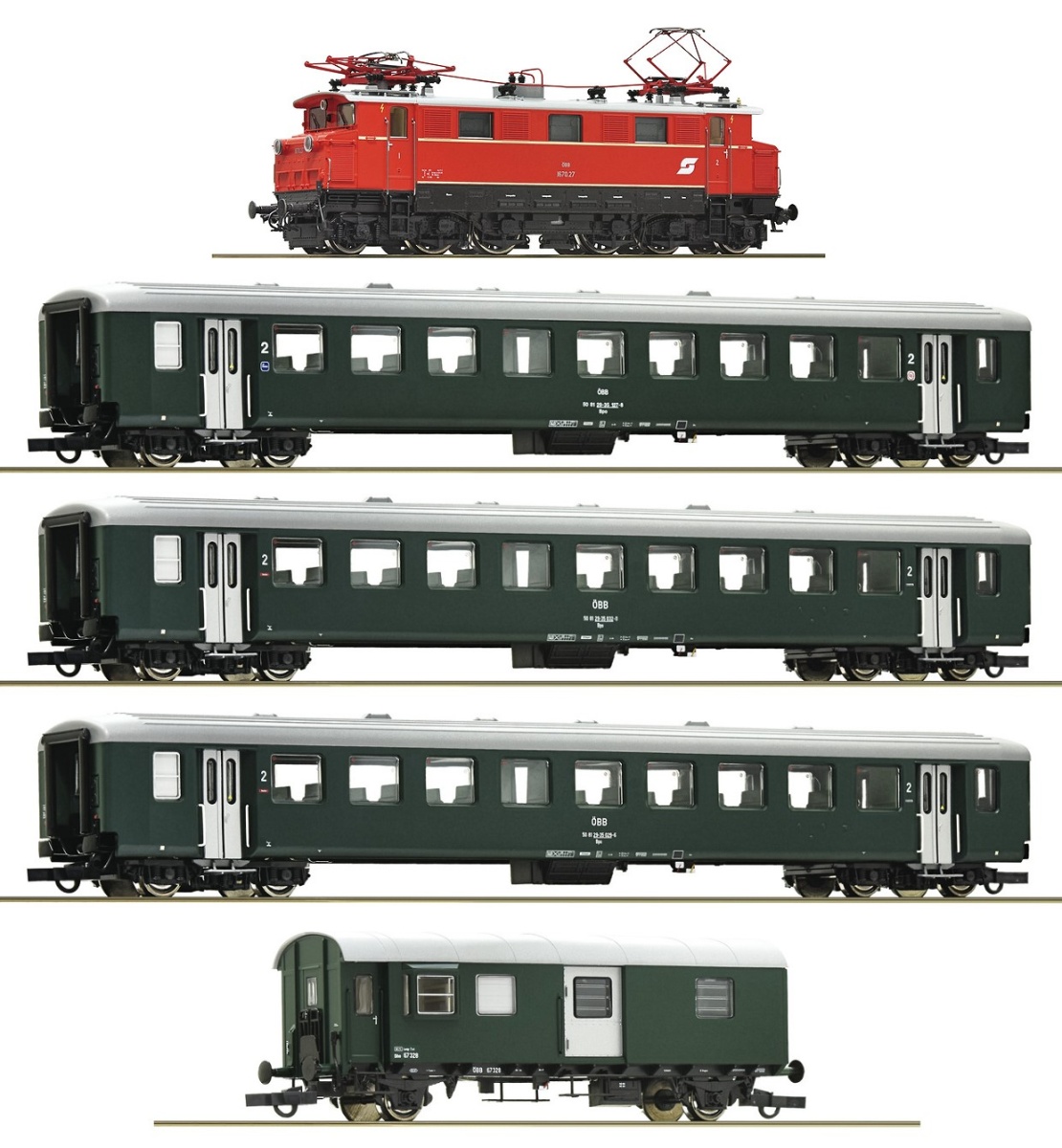 Roco 61493 H0 Zugset E-Lok Rh 1670 mit Personenzug, ÖBB 
