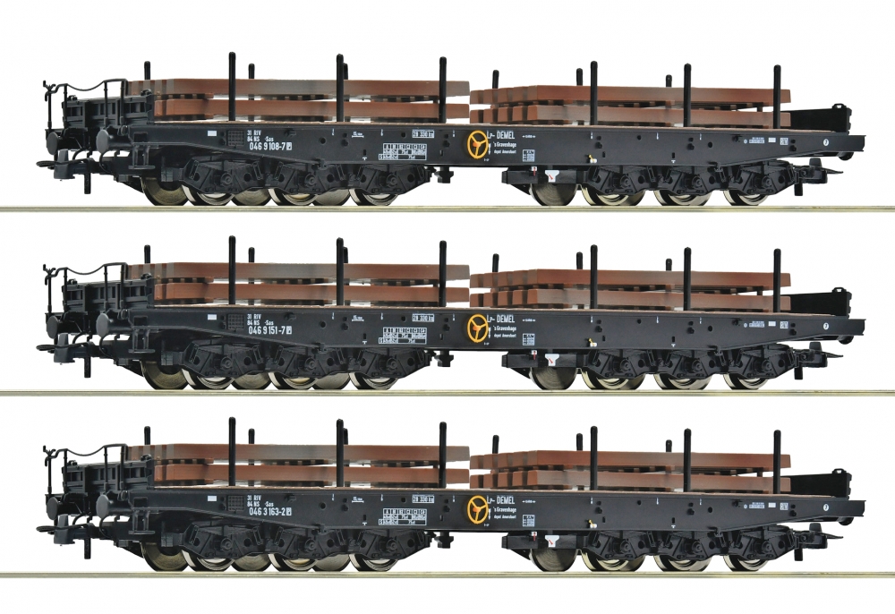 Roco 6600263 H0 Schwerlast-Flachwagen mit Beladung 3er-Set