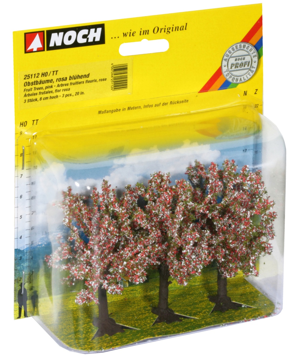 NOCH 25112 H0/TT Obstbäume rosa blühend 3 Stück, 8 cm hoch 