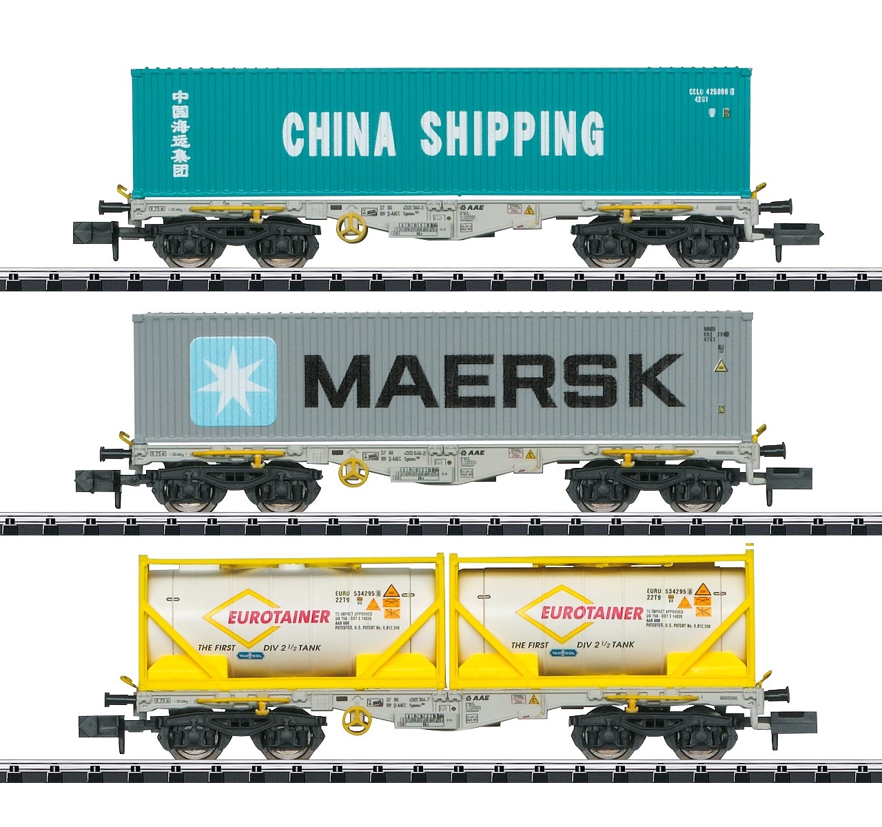 Minitrix 18703 N Containertragwagen Bauart Sgmmns 190, 3er-Set