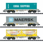 Minitrix 18703 N Containertragwagen Bauart Sgmmns 190, 3er-Set